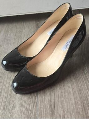 LK Bennett Stila Black Patent Leather Pumps EU 38 US 7.5/8 Almond Toe Royalcore